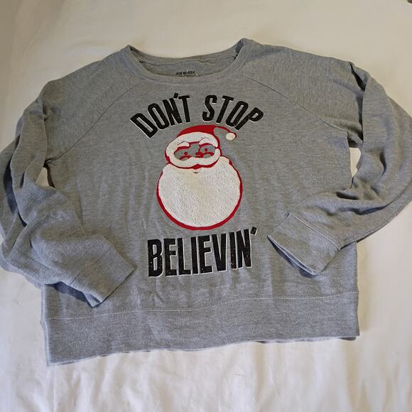 Ugly Christmas Sweatshirt XL-DON'T STOP BELIEVIN'- Grey Cotton/Poly Blend - Picture 6 of 12